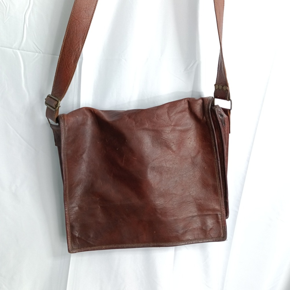 Unbranded Brown Leather Messenger Bag Crossbody Satchel 14x11 s10
